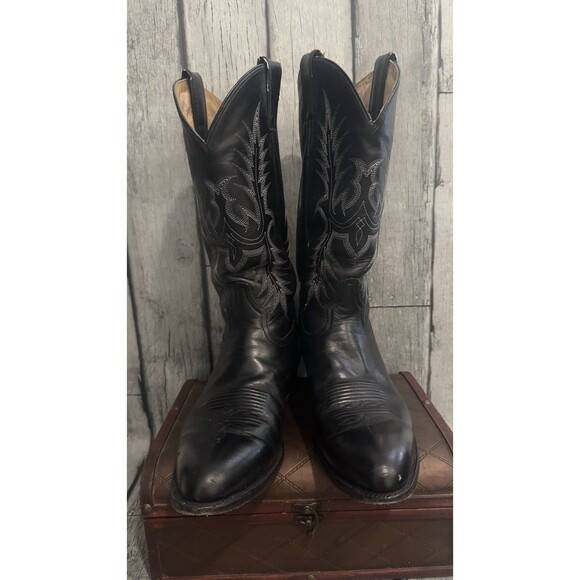 TONY LAMA Men\'s Leather Cowboy Western Dress Boots Sz 9.5EE Black